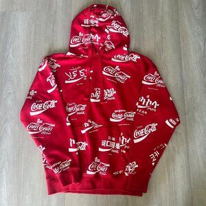 The Coca Cola Company Mens Hoodie Size Med All Over Print Sweatshirt Casual